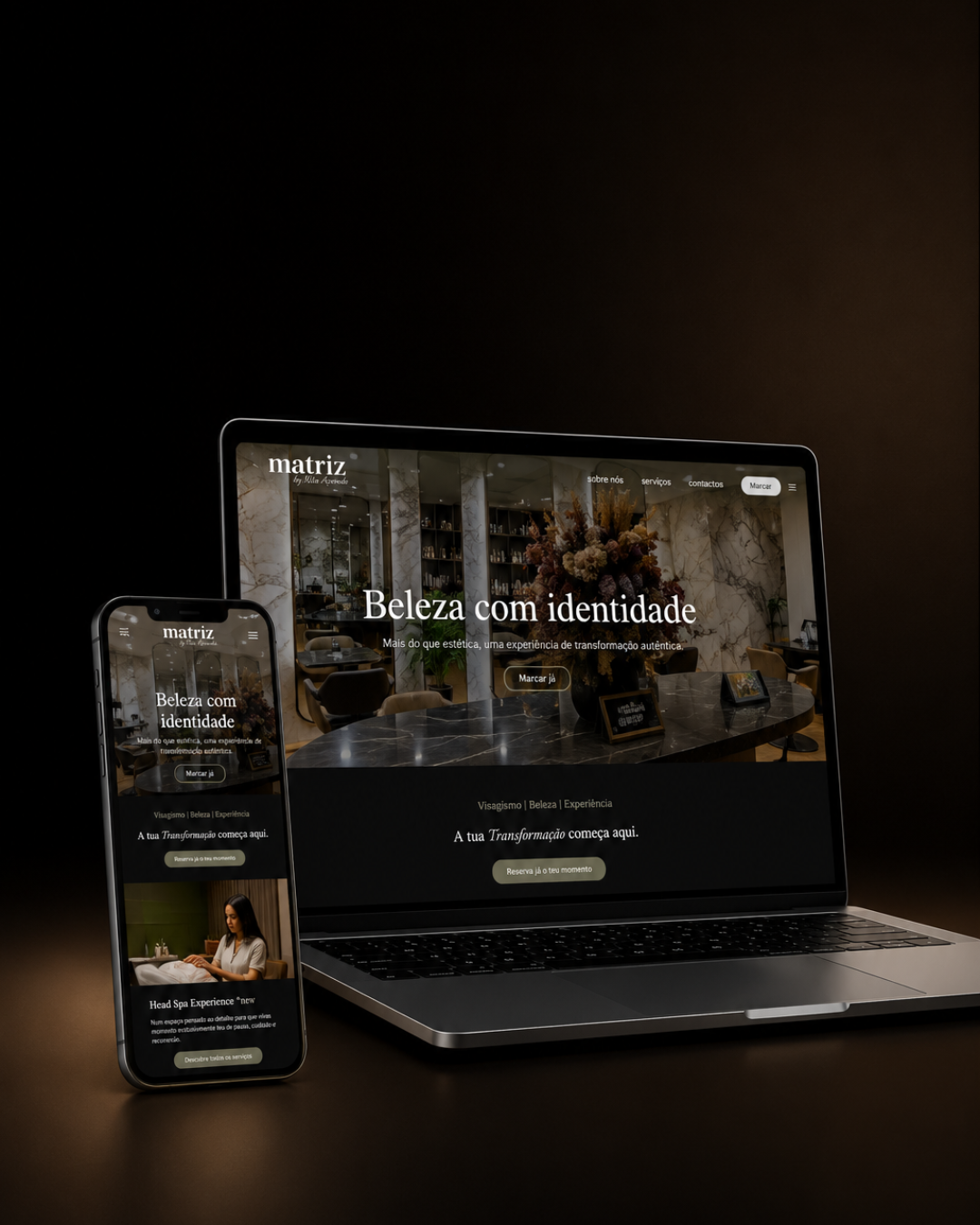 Website Matriz apresentado em computador e telemóvel.